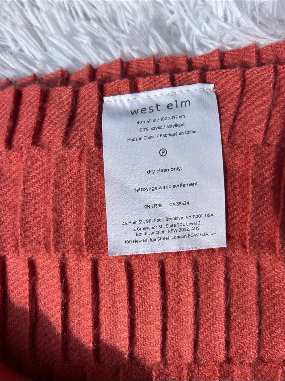 West Elm Coral Ribbed Fringe Throw Wrap Blanket 40” x 60” - Picture 7 of 11